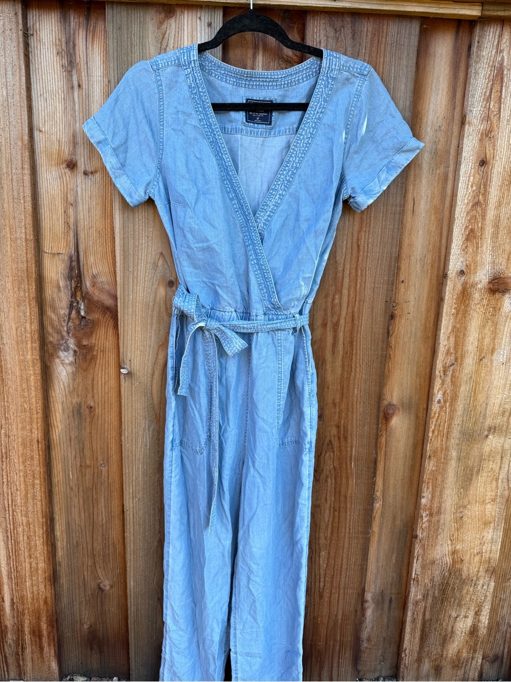 Light Blue Denim Wrap Jumpsuit A&F